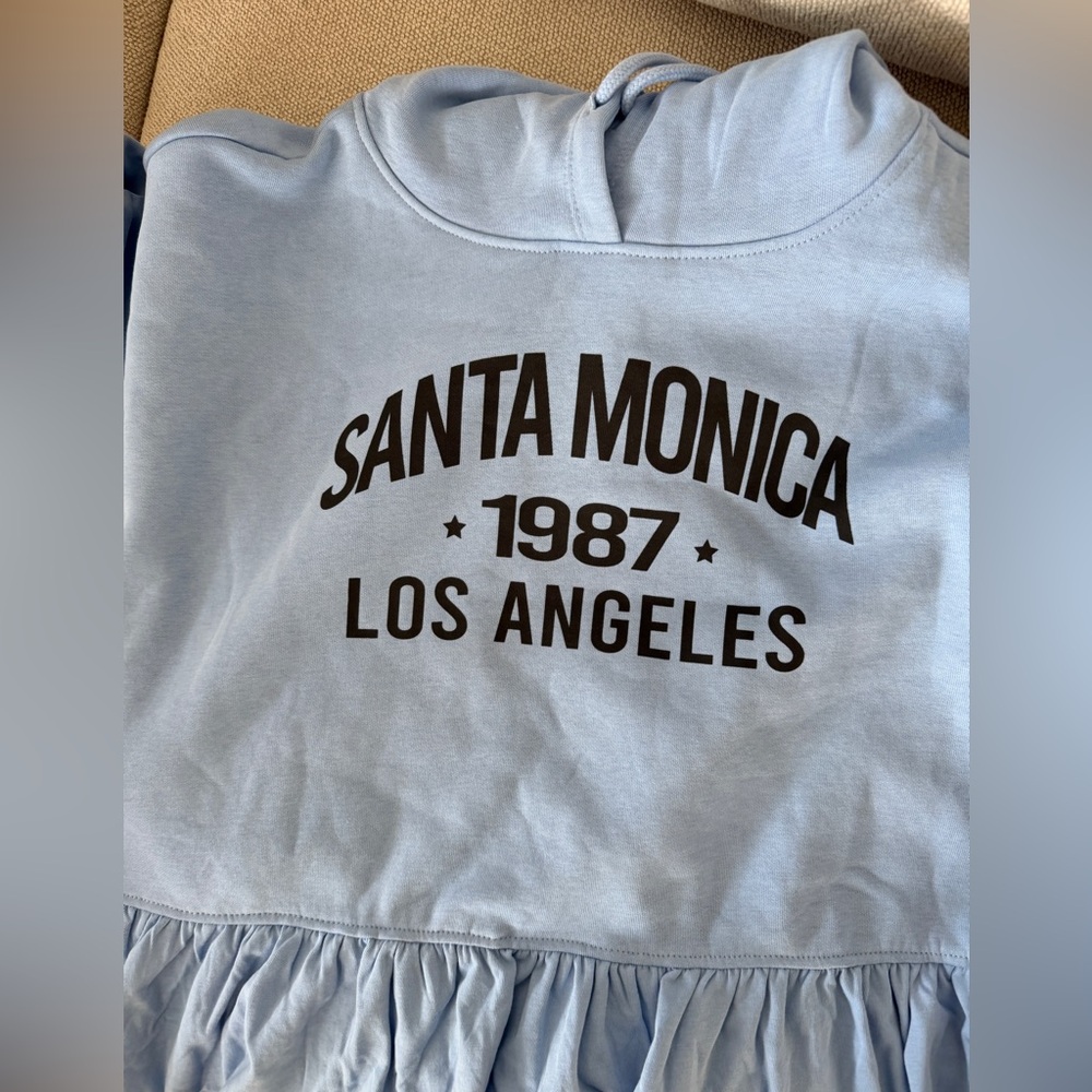 Only Light Blue unique ruffled Hoodie-Santa Monica-Los Angeles- Size S - Picture 2 of 3